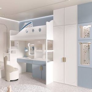 Juego de Muebles Infantiles con Diseño de Oso, Cama Litera en Forma de Barco, Escritorio Integrado y Amplio Armario para un Espacio Divertido y Confortable - Product Image 2