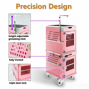 Set di Gabbie Impilabili Pieghevoli Portatili a Due Piani in Alluminio a Due Posti per Esposizioni Canine con Carrello e Cassetto per Toelettatura - Product Image 6