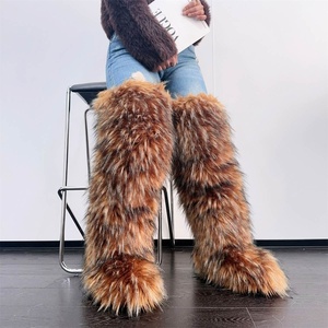 Bottes d'hiver super confortables en fausse fourrure de mouton, style western, doublure en coton, fermeture auto-agrippante, bottes hautes jusqu'à la cuisse - Product Image 3