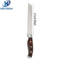 Couteau à pain de haute qualité et luxueux en acier inoxydable de 8 pouces avec manche en bois Pakka forgé ambidextre pour une utilisation en cuisine