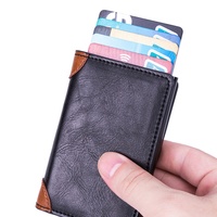 Portefeuille en cuir aluminium avec logo personnalisé en gros étui pour carte de crédit RFID pop-up pour hommes