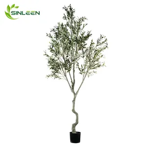 Tree Artificial Leaves Leaf Bonsai Decor Plants Home Greenery Plant Plastic Outdoor Real Touch Faux Olive Tree 8Ft