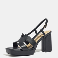 Chaussures décontractées minimalistes noires en PU à talon carré et plateforme découpée en H, à enfiler, avec soutien de la voûte plantaire, pour l'été, le bureau et le quotidien