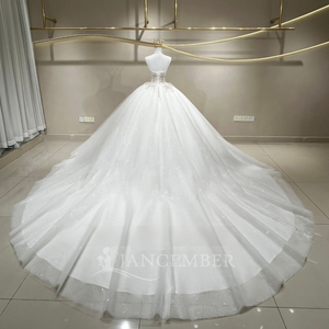 JFH95 Royal Boat Neck <b>Glitter</b> Wedding Bridal <b>Ball</b> Gown Dresses With Train - Product Image 2