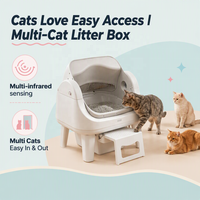 Bac à litière autonettoyant PetPivot, détection infrarouge multiple, entrée et sortie faciles, double mode, grande capacité ouverte pour plusieurs chats