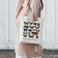 Nouvelle mode sac en toile blanche motif papillon réutilisable protection de l'environnement sac en toile blanche de grande capacité