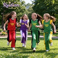 Ensemble de vêtements décontractés pour enfants personnalisé, haut à manches bouffantes en coton, pantalon large à blocs de couleur, tenue de jeu en plein air pour enfants