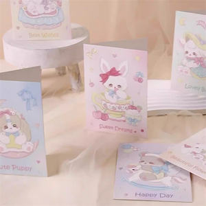 10枚入り 工場卸売 小さな新鮮で創造的な漫画風祝福＆感謝グリーティングカード 転写印刷 光沢ラミネート紙 - Product Image 2