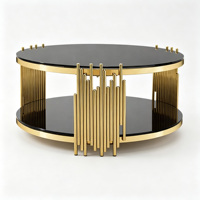 Table basse ronde de luxe à deux niveaux avec poteaux verticaux, table d'appoint moderne pour salon, table à thé pour villa, espace intérieur et maison