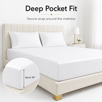 Housse de matelas ajustée en satin blanc rayé de luxe pour hôtel, anti-boulochage, lavable, protège-matelas