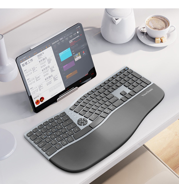 Ergonomic Wireless 98 Keys Keyboard Dual Mode Waterproof Leather Desktop Keyboard