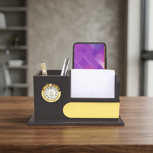 Desk Organizer with Clock <b>Phone</b> Holder Pen Stand Memo Slot <b>Office</b> Desktop Gift - Product Image 2