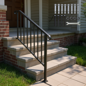 Barandilla de Hierro Negro Mate Artisasset de 3 Niveles, Piezas para Escaleras Exteriores, Diseño Industrial - Product Image 2