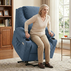 Sillón Reclinable Eléctrico de Tela Azul Personalizado con Masaje, Calefacción, Portavasos y Bolsillos de Almacenamiento - Product Image 2