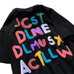 T-shirt 100% coton uni, T-shirt surdimensionné, T-shirt lourd, logo personnalisé en mousse 3D, impression en relief pour hommes - Product Image 4