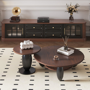 Quercia rossa multifunzione <span class=keywords><strong>Vintage</strong></span> marrone moderno elegante e minimalista Nordic rotondo in legno tavolino 1 Set - Product Image 3