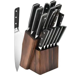 Ensemble de 15 couteaux japonais, ensemble de couteaux de cuisine avec bloc de bois, ensemble de couteaux de Chef Pakka avec ciseaux