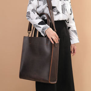 Unisex Retro Crazy Horse Genuine Leather Tote Bag Large Capacity Zipper <b>Handbag</b> Set with Open Closure <b>for</b> <b>Men</b> and Women - Product Image 5