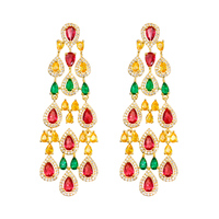 Boucles d'oreilles chandelier de mariée en plaqué or 18 carats, triple couleur, en zircon cubique taillé en poire, pendantes pour femmes, bijoux de fête de mariage