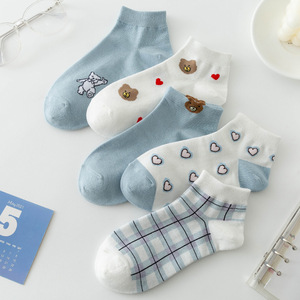 Women's Bear Ankle <b>Socks</b> White Blue Cartoon Pattern Breathable Sweat Absorbing Autumn Casual <b>Socks</b> - Product Image 1