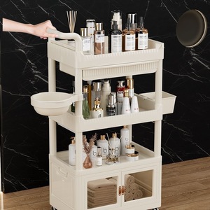 Modern Plastic Salon <b>Trolley</b> Rolling Storage Cart <b>3</b> <b>Tier</b> Beauty Station Organizer with Bowl and Wheels - Product Image 3