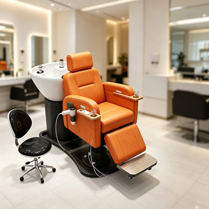 Fauteuil de lavage électrique inclinable avec lavabo en céramique, base lumineuse LED, multifonctionnel, pour salon de beauté et barbier - Product Image 3