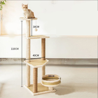 Arbre à chat à 3 niveaux - Base en panneau E1, corde en jute et sisal de 4 mm, tapis en peluche et en rotin de 350 g/m², aire de jeux multi-niveaux