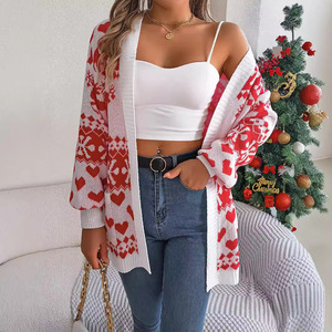 Cardigan long en acrylique à manches longues avec motif cerf <span class=keywords><strong>de</strong></span> <span class=keywords><strong>Noël</strong></span> pour l'automne et l'hiver, style streetwear - Product Image 5