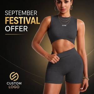 Premium Ribbed Yoga Set Seamless High Waist Workout <b>Leggings</b> and <b>Crop</b> Top Set Activewear for <b>Women</b> - Product Image 2