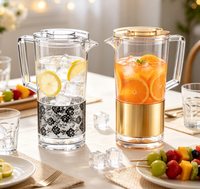 Pichet à eau transparent en PMMA OEM avec couvercle, carafe en plastique transparente pour jus, eau, boissons froides, pichet de service pour la cuisine et la table