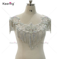 WDP-289 Grande Taille, Applique Décorative Manuelle en Strass et Cristal, Ornée de Perles, Fleurs et Pompons, pour Robe et Soutien-gorge