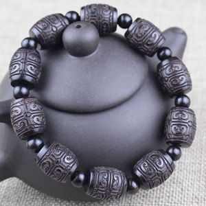 Pulsera de cuentas de oración budistas de ébano 12x15mm con nubes auspiciosas talladas, joyería religiosa unisex coleccionable de un solo hilo - Product Image 2