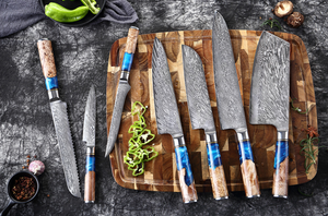 Cuchillo de Cocina XITUO de Acero de Damasco VG10, 67 Capas, Cuchillos de Cocina Japoneses, Juego de Cuchillos de Damasco con Mango de Resina Azul - Product Image 6