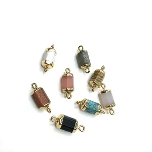 DIY making accessories wholesale 12*15mm semi-precious stone electroplated gold side double ring jewelry connector
