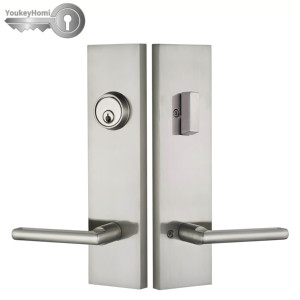 YoukeyHomi American USA Canada Villa Solid Brass Brushed Satin Nickel Keyed Dummy Front <strong>Door</strong> Lock Long Plate Big Handleset <strong>Knob</strong> - Product Image 5