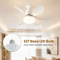 Ventilador de Techo LED E27 con Luz, 6 Aspas, Control Remoto, Regulable, 3 Colores, 5 Velocidades, Desmontable, Blanco para Dormitorio