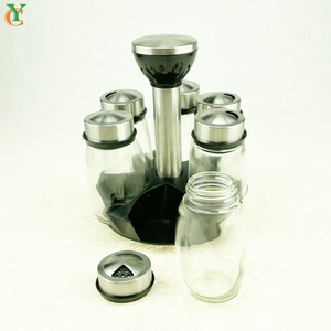4OZ 125ml di sale e caffè, contenitore per spezie in vetro con tappo a vite e supporto rotante nero forma piatta - Product Image 4