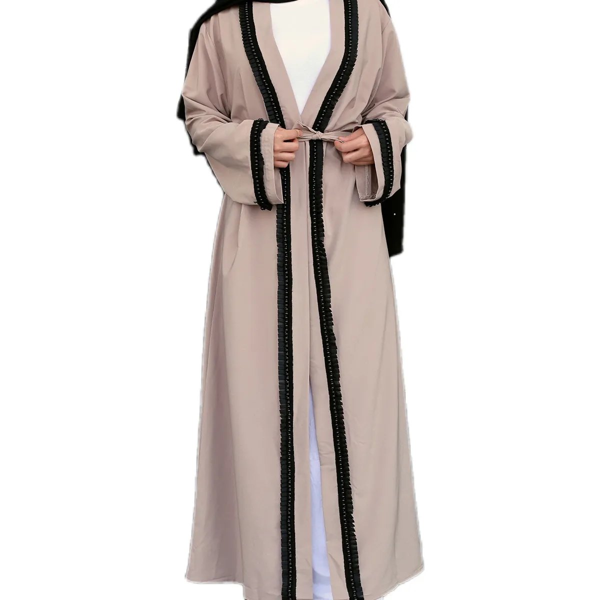 महिलाओं के मोती कार्डिगन आकस्मिक लंबी आस्तीन ग्रीष्मकालीन कवर अप पोशाक स्वयं बेल्ट खुला सामने कोट कपड़े