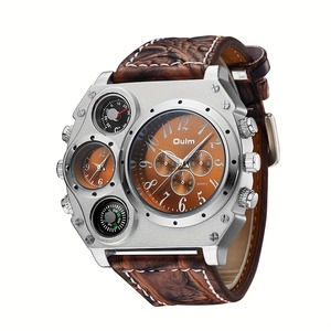 Luxury <strong>Men's</strong> <strong>Sporty</strong> Quartz <strong>Watch</strong> with Compass, Chronograph Thermometer Stainless Steel Case, Orange Dial, Faux Leather Strap - Product Image 5