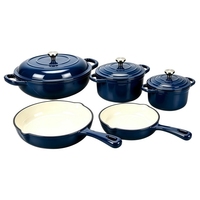 Set Peralatan Masak Besi Cor Berlapis Enamel 5 Buah, Set Panci dan Wajan dengan Tutup, Oven Safe hingga 500 ° Semua Jenis Kompor