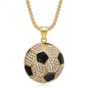 Collar con Colgante <span class=keywords><strong>de</strong></span> Balón <span class=keywords><strong>de</strong></span> Fútbol <span class=keywords><strong>de</strong></span> Acero Inoxidable Chapado en <span class=keywords><strong>Oro</strong></span> <span class=keywords><strong>de</strong></span> 18K con Diamantes CZ, Joyería Hip Hop, Regalo - Product Image 1