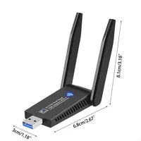 Adaptateur WiFi USB double bande, conception à 2 antennes, interface USB3.0, 1300 Mbps, dongle WiFi BT5.0, récepteur, carte réseau sans fil 2,4 G/5 GHz