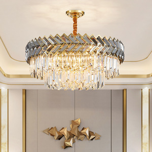 Crystal Chandelier Gold Finish E26 Bulb Base 3500K Warm White <b>LED</b> Adjustable Height 5-Year Warranty Drum Shape Pendant <b>Light</b> - Product Image 5
