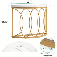 Magnifique Table Console Demi-Lune en Faux Marbre Blanc Doré 43 pouces pour Salon, Entrée ou Présentoir Antique