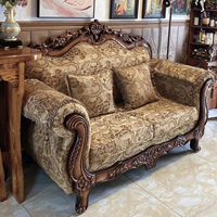 Ensemble de Canapés de Salon de Style Rétro Américain en Bois Massif Sculpté, Mobilier de Style Européen pour la Maison