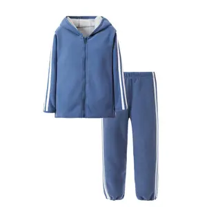 Children sportswear sets contrast piping polar fleece boys zip up top pants set sweatpants hooded coat for boys
