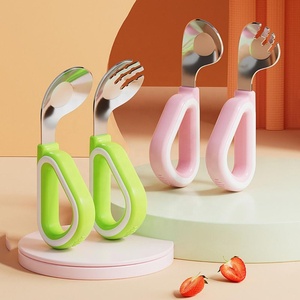 Cuchara y Tenedor de Silicona <span class=keywords><strong>para</strong></span> Bebés, con Mango de Silicona, de Acero Inoxidable 316, Juego de Cuchara y Tenedor Curvos <span class=keywords><strong>para</strong></span> Bebés - Product Image 4