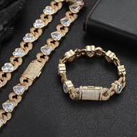 100% passe diamant test argent glacé VVS chrome rose moissanite coeur design chaîne bracelet