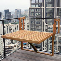 Table de balcon pliante en bois - Table suspendue réglable pour économiser de l'espace, idéale pour l'extérieur