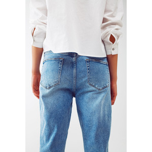 Jean droit déchiré aux genoux en denim bleu clair - Product Image 5